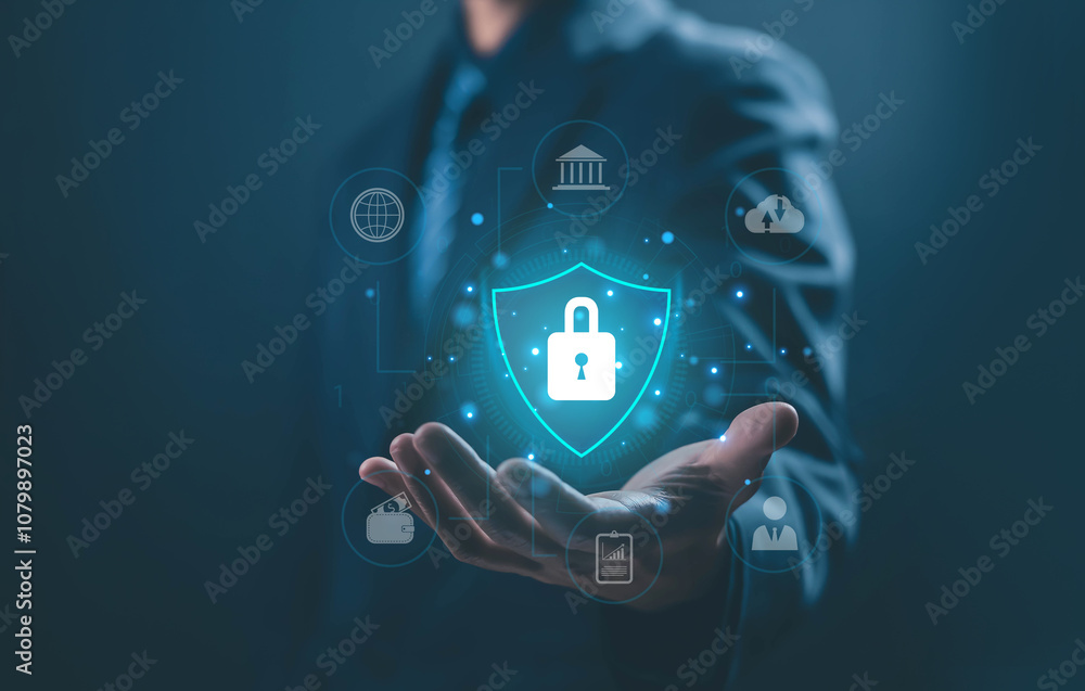 Aufkleber business security concept. safe digital information system that protects private data. safety techno