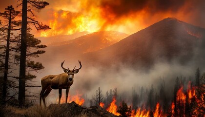 Forest fire on the side of the mountain