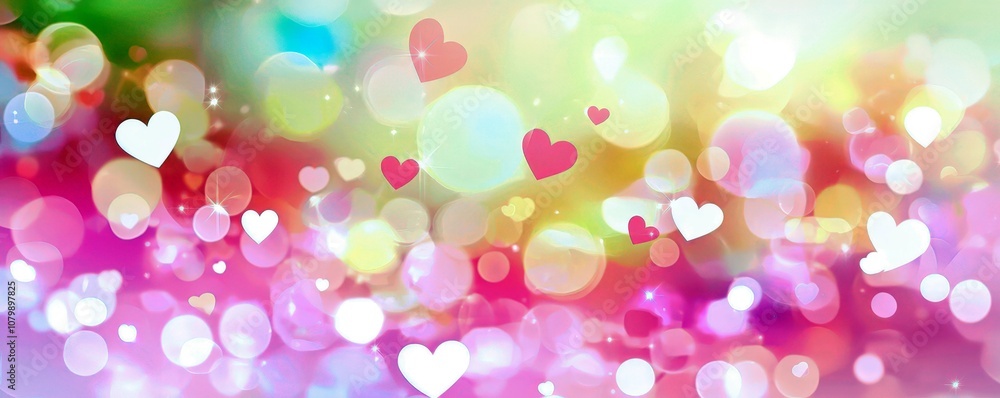 Aufkleber colorful bokeh background with floating hearts in various sizes creating a joyful and romantic atmos