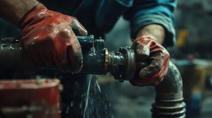 Fototapeta premium Expert Plumber Fixing a Leaky Pipeline
