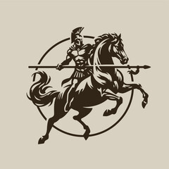Spartan warrior riders with a spear designed using red grunge brush graphic vector.