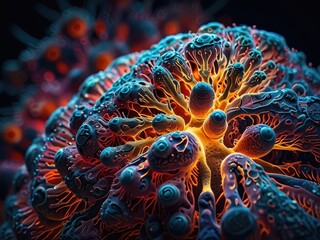 Vibrantly Pulsating Eukaryote Cell with Bustling Organelles and Shimmering Nucleus