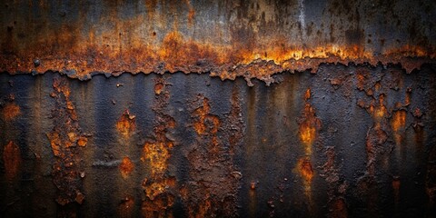 Naklejka premium A textured background of rusted metal, with a dark, weathered surface and a layer of flaky orange rust