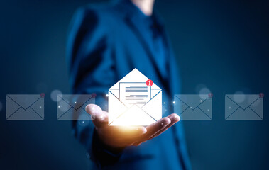 icon opens a new email. send an information message email from the tablet. smart SMS mail on digital. business communication contact newsletter concept. marketing social media. write text on the web