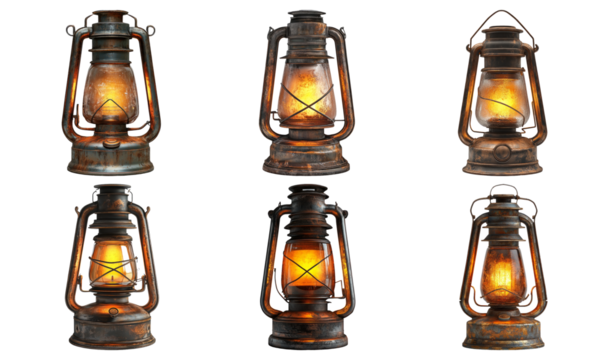 Vintage Lanterns Collection on Transparent Background