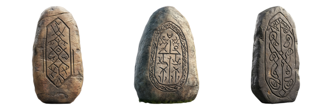 Ancient Stone with Intricate Carvings on Transparent Background