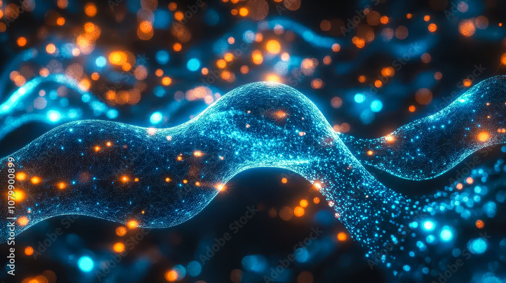 Poster blue digital sperm with data streams in artificial intelligence fertility technology