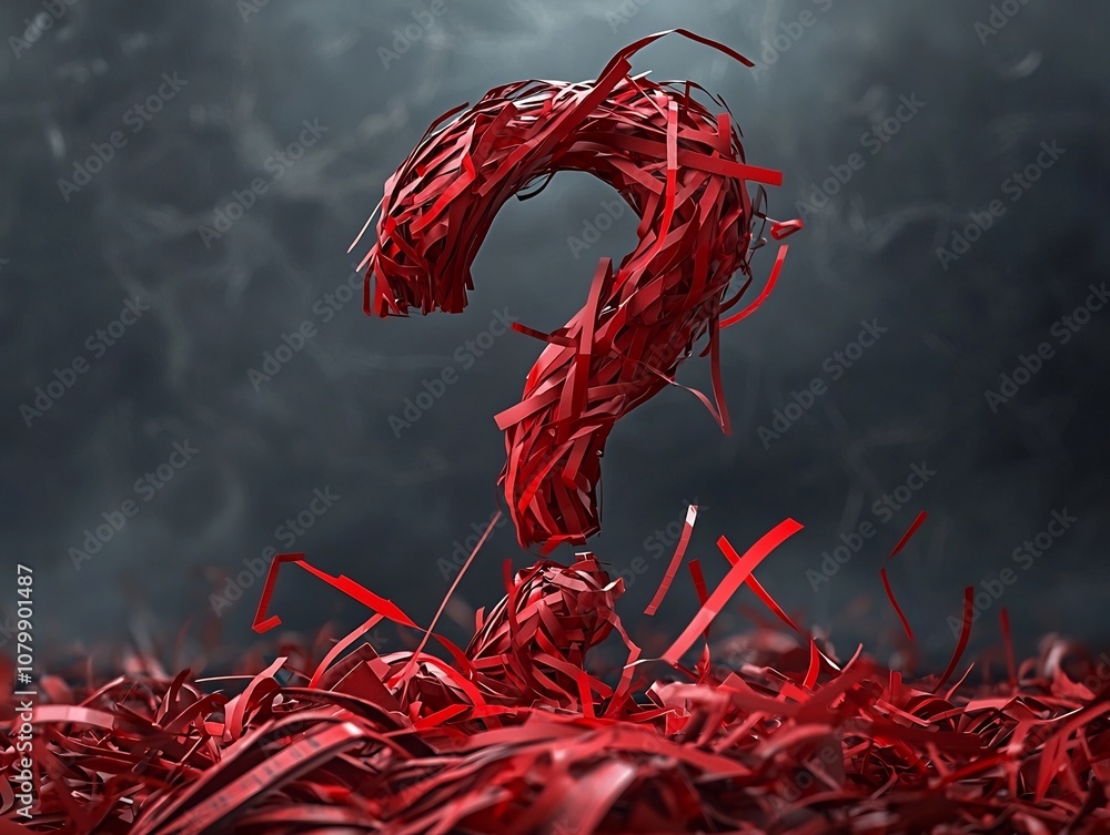 Aufkleber tangled web of red tape and legal documents forming a perplexing question mark symbol for business r