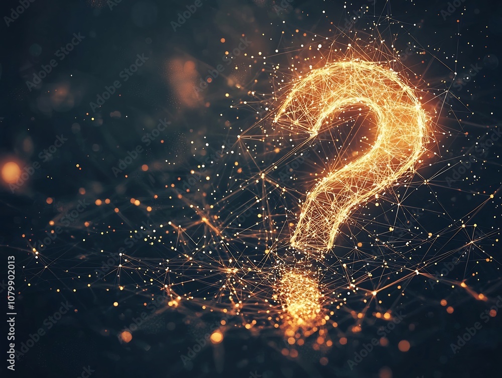 Poster interconnected question mark representing complexity of market analysis and big data