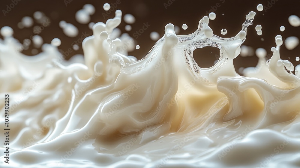 Poster Close-up of dynamic milk splash with creamy texture and motion.