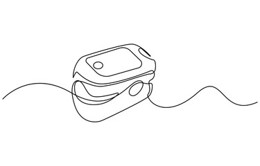 Continuous one line art drawing pulse oximeter on finger. Digital device to measure oxygen saturation in human, Single one line drawing Pulse Oximeter