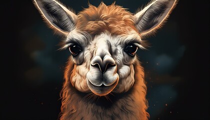 Fototapeta premium The llama’s smug, almost sarcastic expression with detailed fur and textured background. 