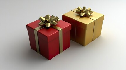 Obraz premium Red and Gold Gift Boxes with Golden Ribbons Isolated on a White Background