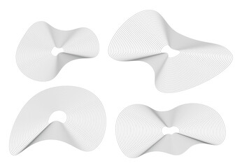 Set of linear fluid shapes vector design. Abstract flowing wavy smooth stripes line circle rings. Digital sound frequency track and voice equalizer speaker. blend lines. 