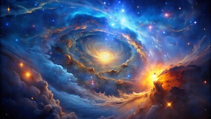 Fototapeta premium Cosmic Tapestry of Celestial Phenomena, A Whirlwind of Stars and Nebulae, Adorned with Shimmering Galactic Dust