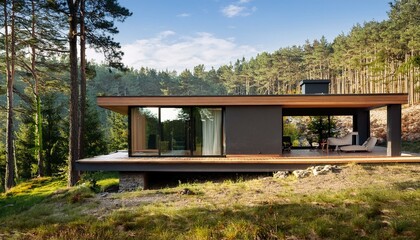 Modern Wood and Glass House in Forest Setting
