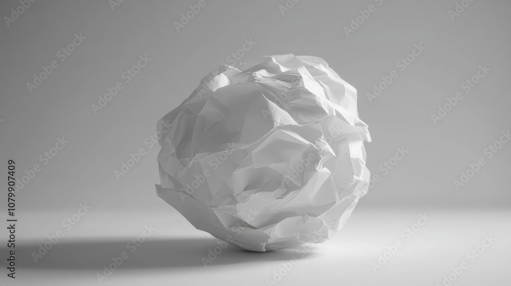Aufkleber crumpled white paper ball on smooth surface with soft shadows and minimalistic background for creati