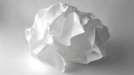 Naklejka premium Crumpled White Paper Sculpture on Soft Background Illustrating Creativity and Innovation in Art and Design Concepts