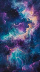 Fototapeta premium Nebula clouds with swirling colors in shades of purple, blue, and pink, creating a mesmerizing cosmic scene, mobile wallpaper