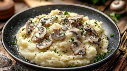 Risotto with champignons and thyme on the table