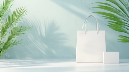 white paper bag shopping bag mockup and a gift box . ai generated