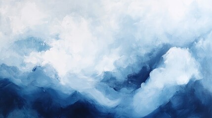 Abstract cloud-like formations in shades of blue and white, creating a peaceful and soft visual atmosphere