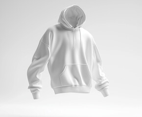 Black White Hoodie Mockup with Soft Texture Floating on White Background 