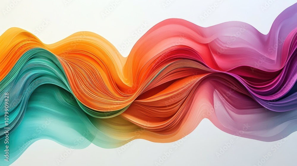 Aufkleber abstract wavy lines in vibrant colors on a white background, creating a flowing and dynamic minimali