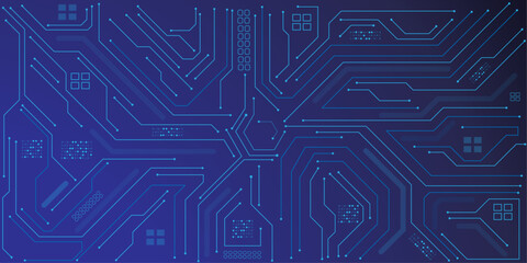 Vector illustration fantastic digital technology. Technology lines circuit and dots on blue background, circuit board network connection.