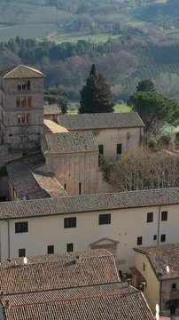 Farfa Abbey of the Benedictine Order, near Rome, Lazio, Italy.
Aerial view of the village of Farfa Abbey, a small tourist village in Sabina, Lazio.