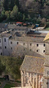 Farfa Abbey of the Benedictine Order, near Rome, Lazio, Italy.
Aerial view of the village of Farfa Abbey, a small tourist village in Sabina, Lazio.