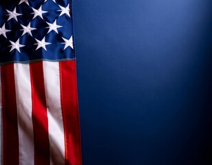 Fototapeta premium Close-up detail of an American flag against a deep blue background