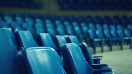 Fototapeta premium Vibrant blue stadium seats in rows, hinting at upcoming excitement