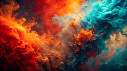 Abstract Swirls of Orange, Yellow, Red, Blue, and White Paint in Water