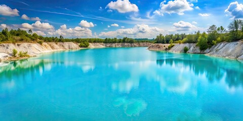 Obraz premium Beautiful kaolin lake in Bangka Indonesia, Blue lake kaolin quarry with turquoise water, kaolin, lake, quarry, Indonesia