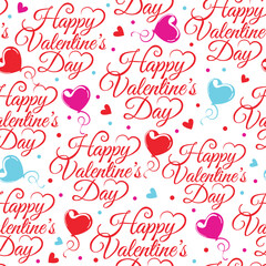Seamless Pattern of Happy Valentine's Day Text with Heart Balloons- Valentine's Vector Illustration