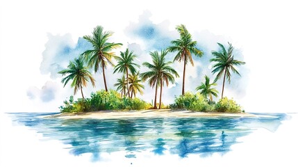 Fototapeta premium Tropical island with trees on white 
