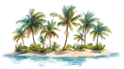 Tropical island with trees on white	
