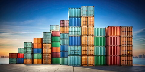 Fototapeta premium rendering of cargo containers with GDP cubes stacked on top, symbolizing economic growth , economy, finance, trade