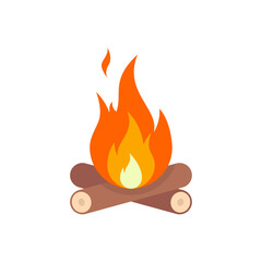 Bonfire icon in flat design. Campfire, fire sign symbol