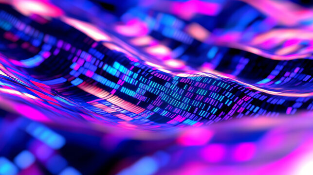 3D digital data and binary code programming abstract cloud virtual reality cyberspace cyberpunk technology blue purple futuristic background