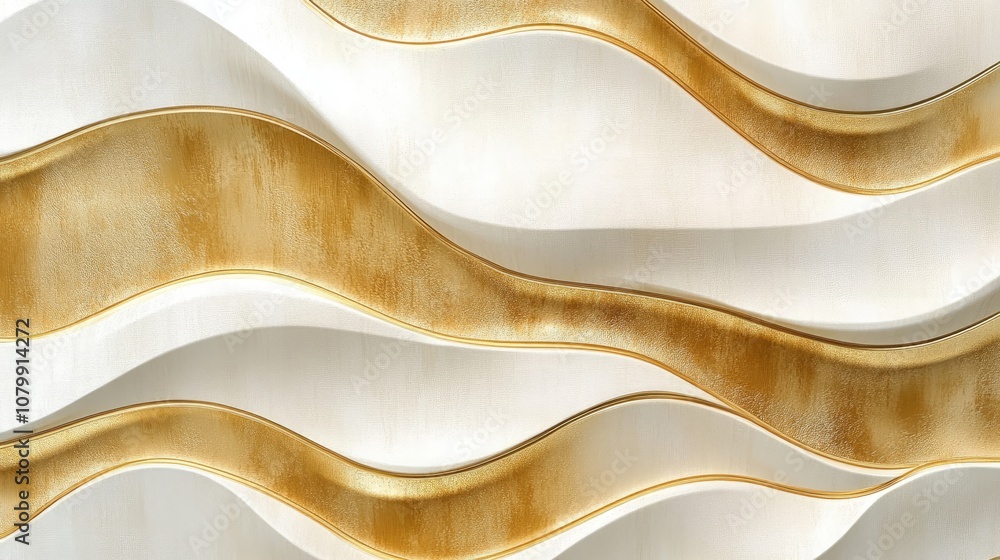 Poster simple wavy lines in gold on a white background, creating a luxurious and elegant abstract pattern