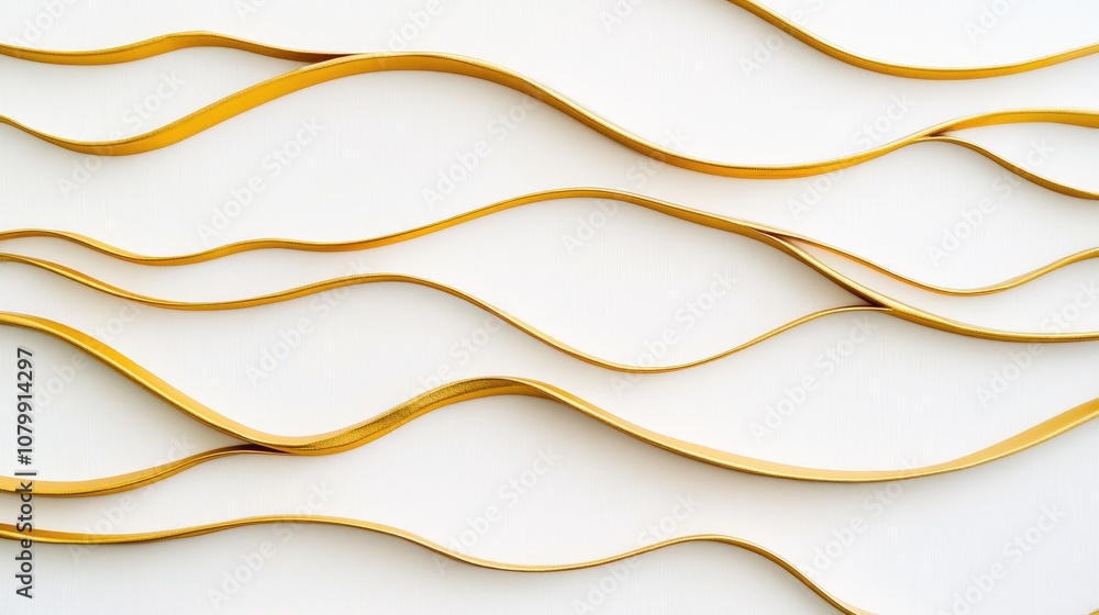 Poster simple wavy lines in gold on a white background, creating a luxurious and elegant abstract pattern
