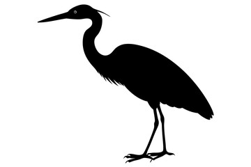 Fototapeta premium Vector silhouette of a black heron on white background.