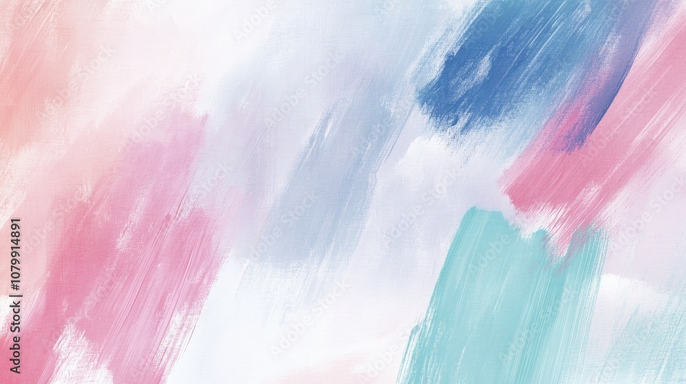 Poster subtle brush strokes in light pastel colors on a plain white canvas, creating a delicate abstract te