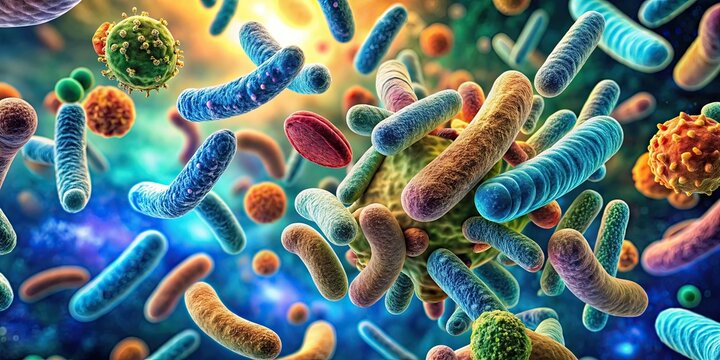 Close up of various bacteria strains showing genetic mutation and antibiotic resistance