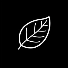 Leaf icon on black background symbolizing nature, simplicity, and environmental awareness.