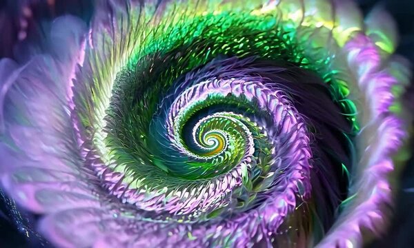 vibrant color Spiral dynamics with logarithmic spirals, Fibonacci sequences, and spiral growth patterns.