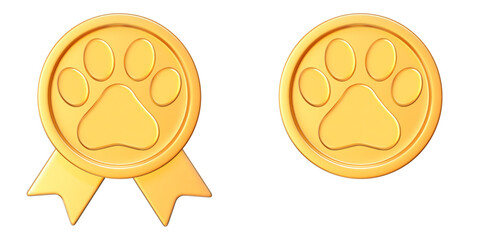 3d golden winner medal with sign paw and ribbon. Coin with paw. Stock vector illustration on isolated background. © Игорь Жуков