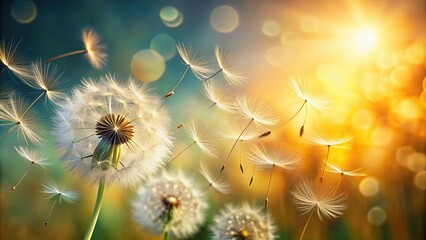 Abstract blurred nature background with dandelion seeds parachute , nature, background, dandelion, seeds, parachute, abstract